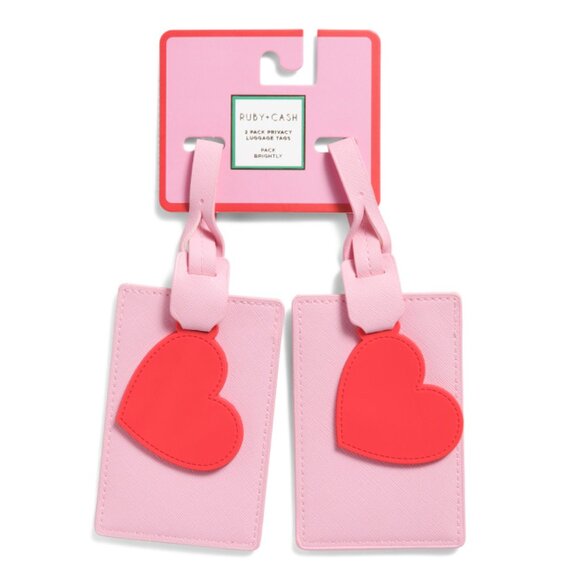 RUBY + CASH Pink 2pk Luggage Tags With Heart Charms - Picture 1 of 2